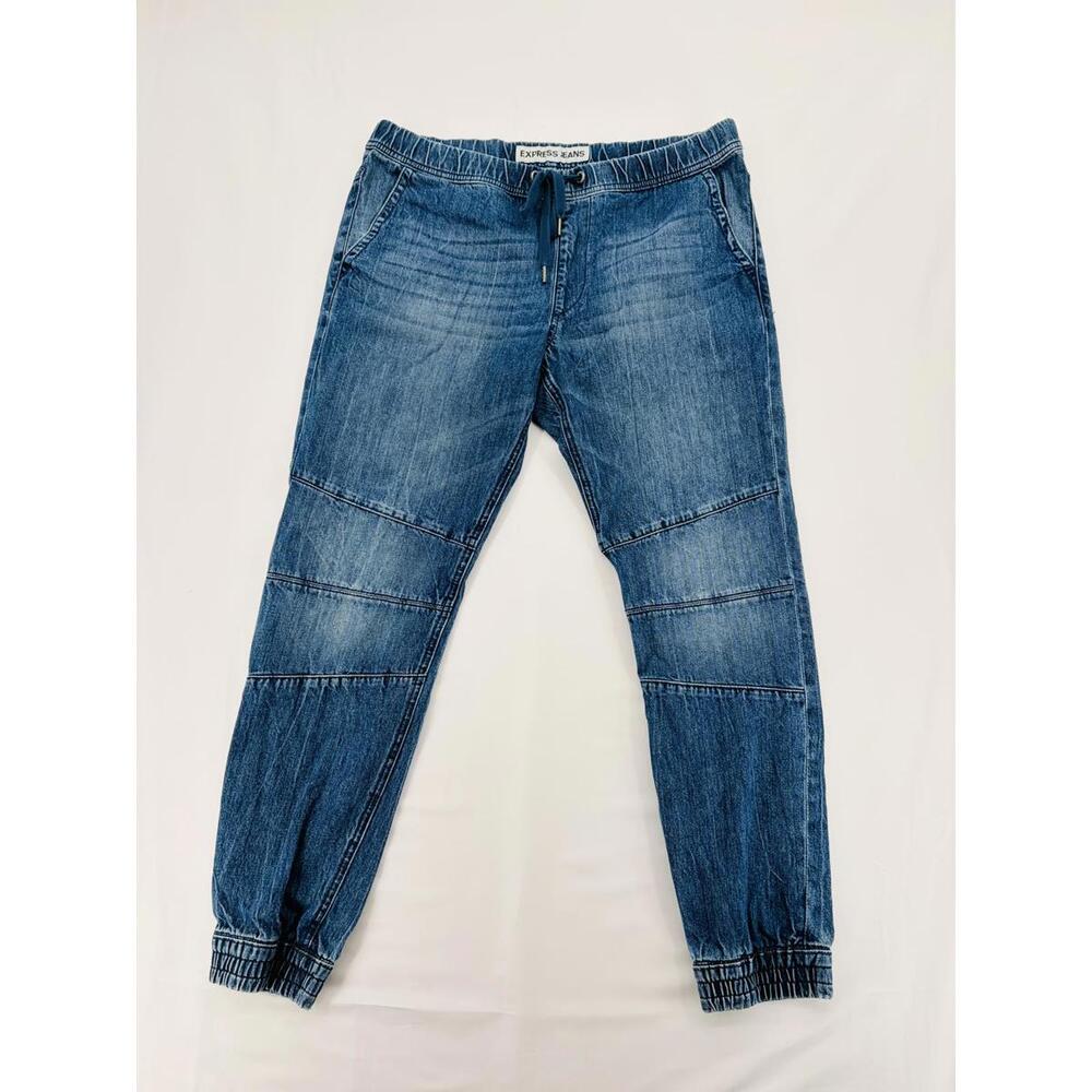 Express Faded Denim‎ Jogger Pants Relaxed Fit 34 Cotton Blend